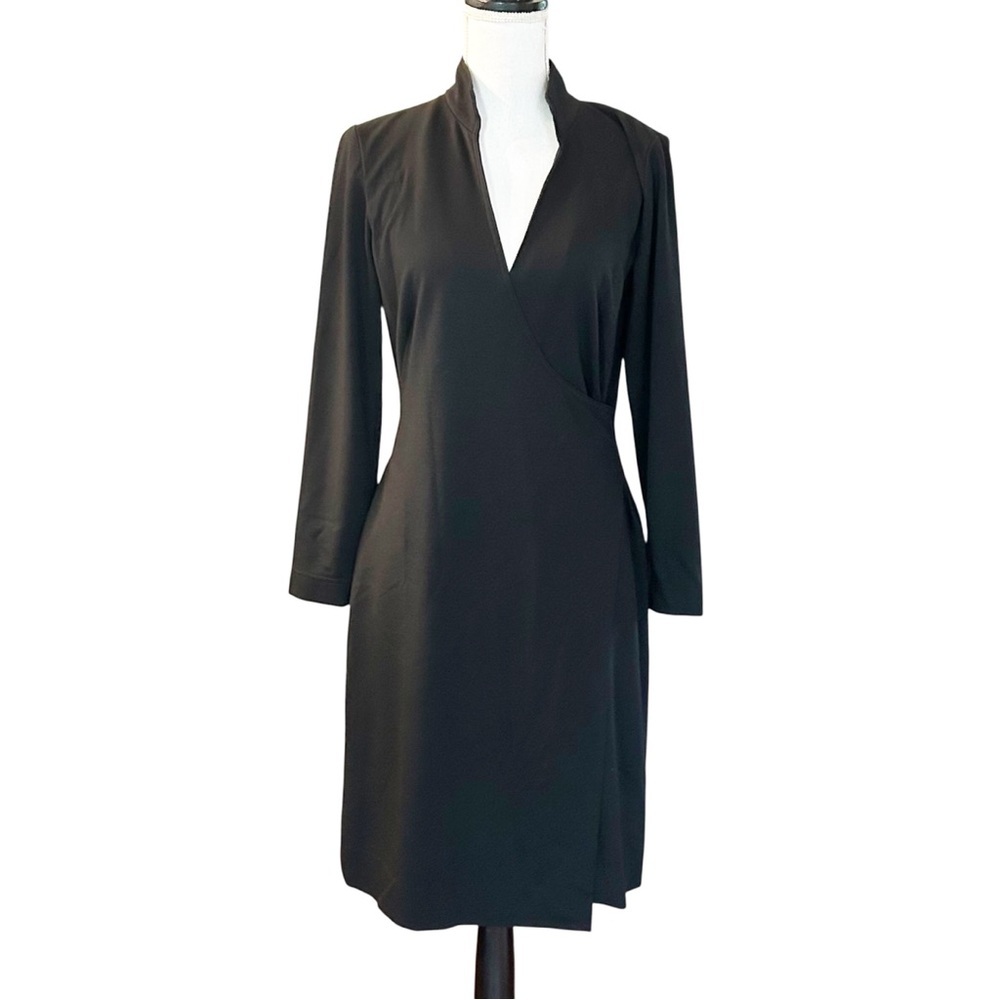 Etcetera Long Sleeve Faux‎ Wrap Ponte Dress Women’s SZ 4 in Black Solid Classic